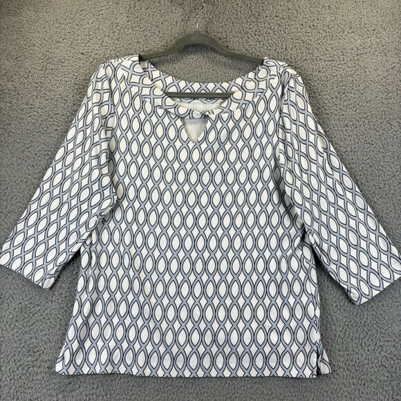 Chicos Top Large Supima Cotton Convertible Geometric Twist-Neck Tee Beachy Soft - Picture 2 of 11